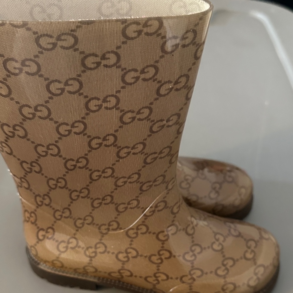 Gucci Beige Monogram Rain Boots
